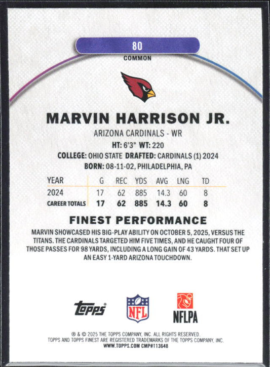 Marvin Harrison Jr. 2025 Finest Common #80 – baksida