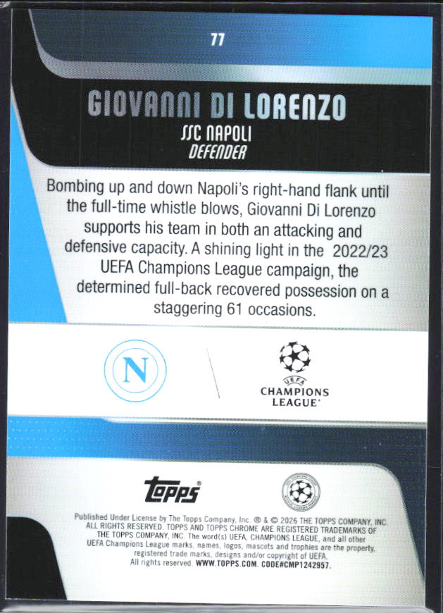 Giovanni Di Lorenzo 2025-26 Chrome UEFA #77 – baksida