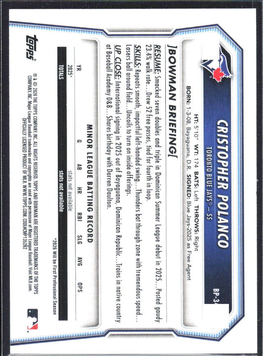 Cristopher Polanco 2026 Bowman Prospects #BP-34 – baksida