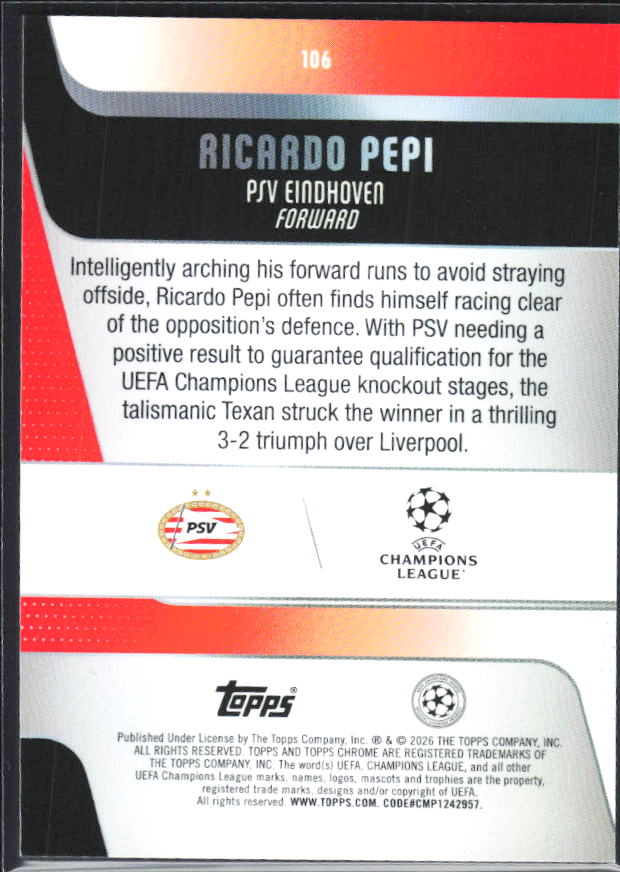 Ricardo Pepi 2025-26 Chrome UEFA #106 – baksida