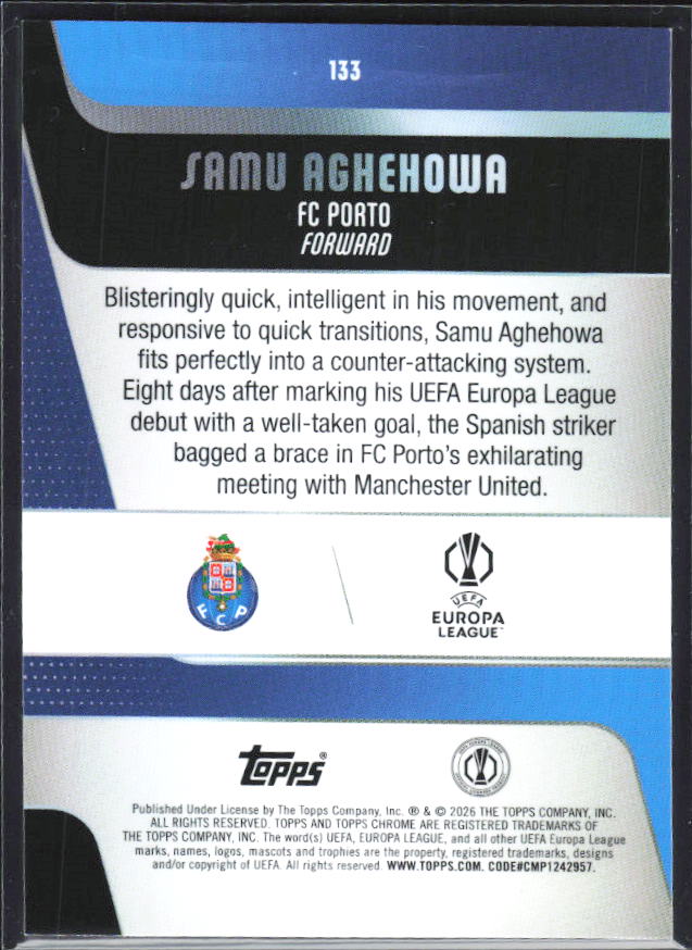 Samu Aghehowa 2025-26 Chrome UEFA #133 – baksida