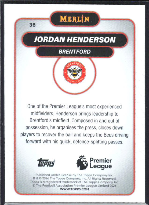 Jordan Henderson 2026 Merlin Premier League #36 – baksida