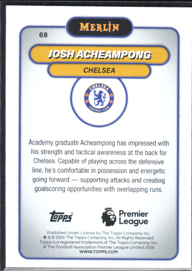 Josh Acheampong 2026 Merlin Premier League #68 – baksida