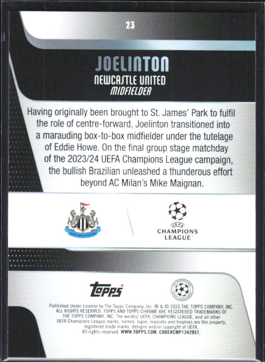 Joelinton 2025-26 Chrome UEFA #23 – baksida