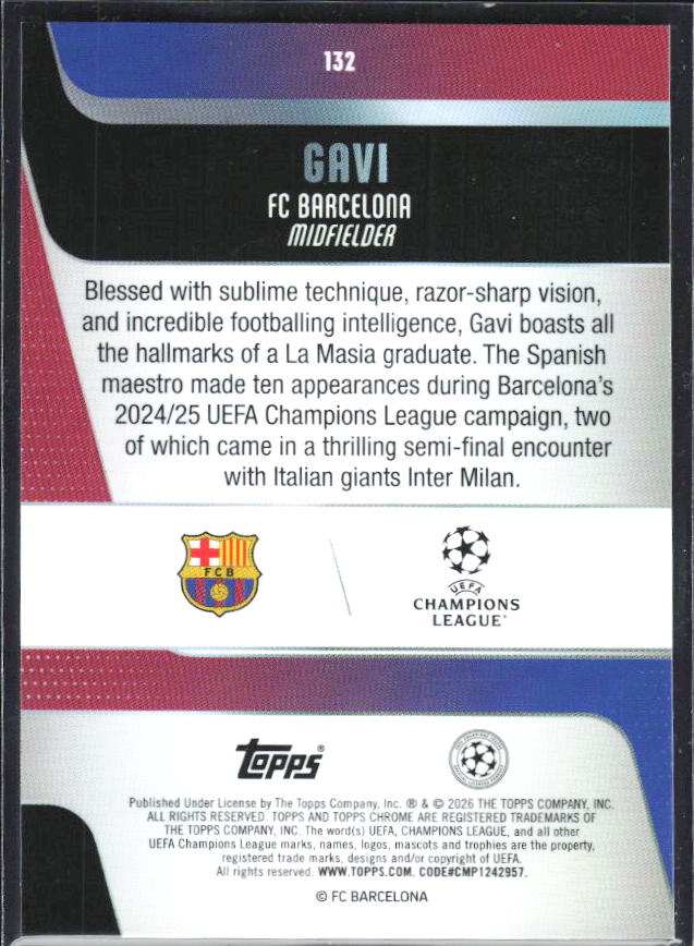 Gavi 2025-26 Chrome UEFA #132 – baksida