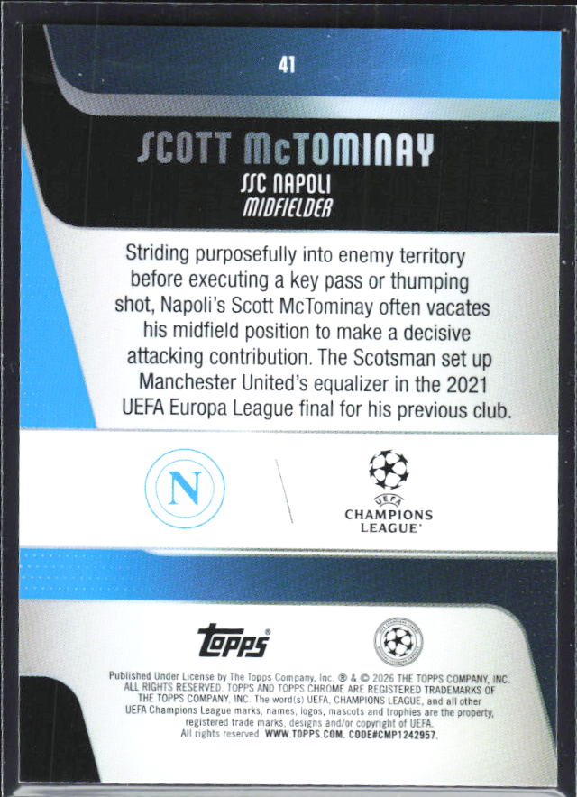 Scott McTominay 2025-26 Chrome UEFA #41 – baksida