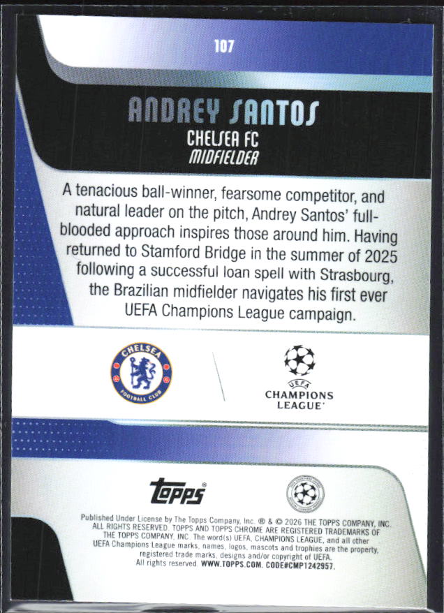 Andrey Santos 2025-26 Chrome UEFA #107 – baksida