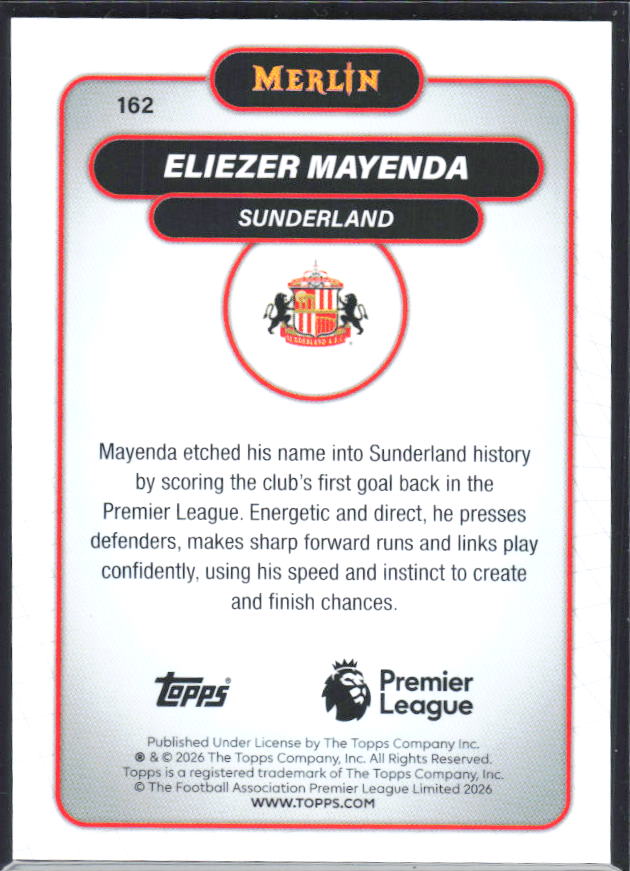 Eliezer Mayenda 2026 Merlin Premier League RC #162 – baksida
