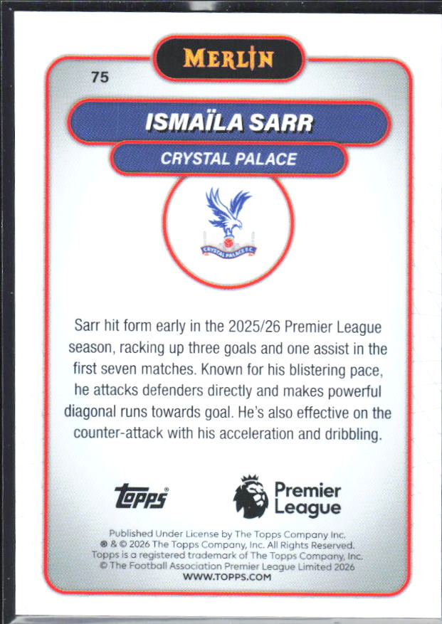 Ismaïla Sarr 2026 Merlin Premier League #75 – baksida