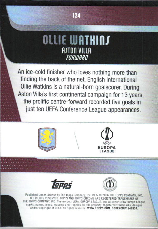 Ollie Watkins 2025-26 Chrome UEFA #124 – baksida