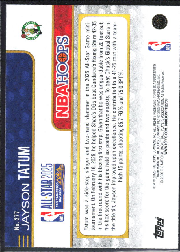 Jayson Tatum 2025-26 NBA Hoops All-Star 2025 #277 – baksida
