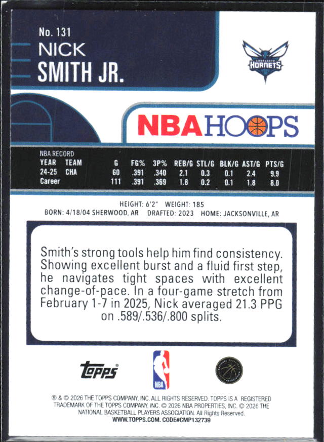 Nick Smith Jr. 2025-26 NBA Hoops #131 – baksida