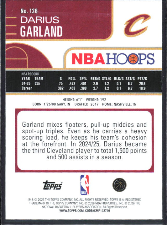 Darius Garland 2025-26 NBA Hoops #126 – baksida