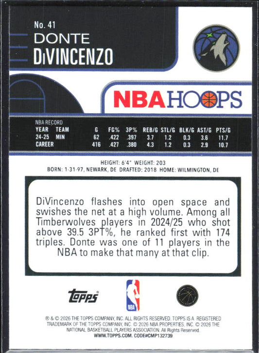 Donte DiVincenzo 2025-26 NBA Hoops #41 – baksida