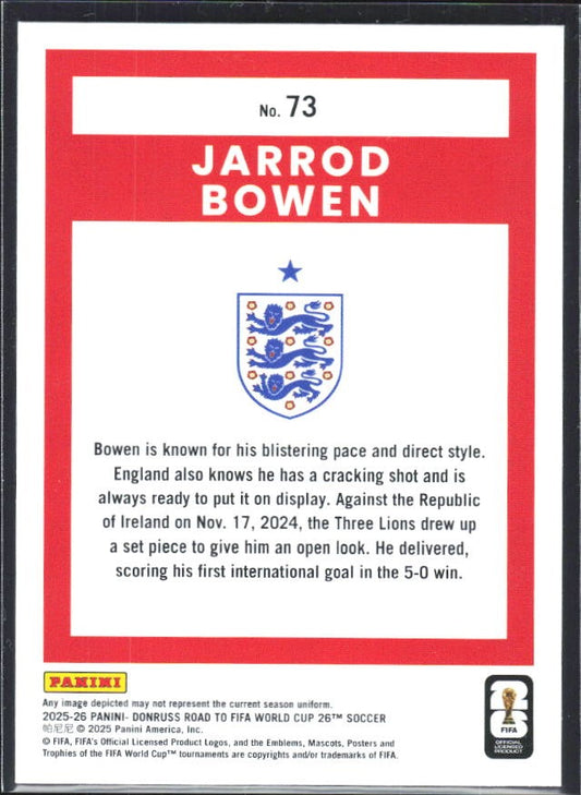 Jarrod Bowen 2025-26 Donruss Road to FIFA World Cup #73 – baksida
