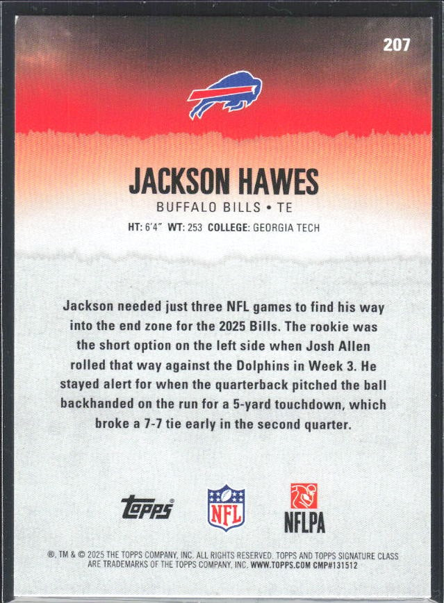 Jackson Hawes 2025 Topps Signature Class Football #207 – baksida