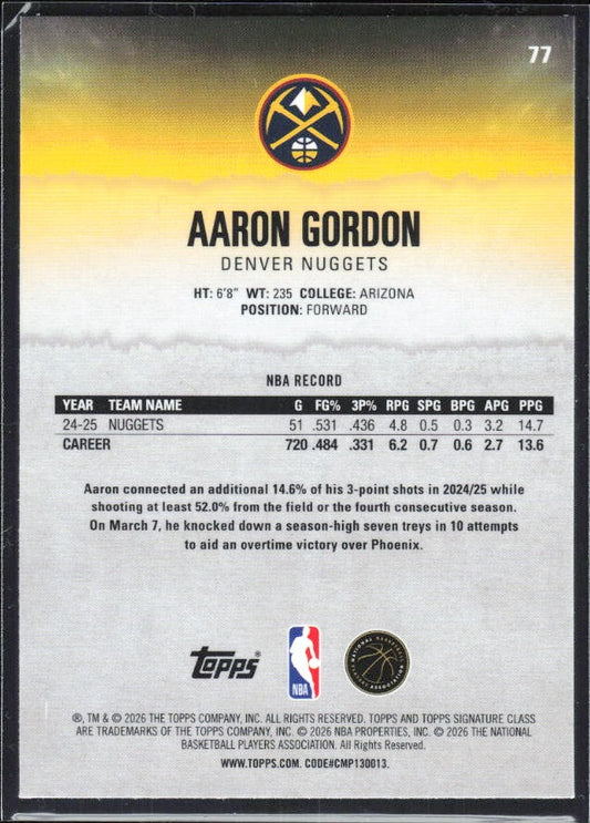 Aaron Gordon 2025-26 Topps Signature Class Basketball #77 – baksida
