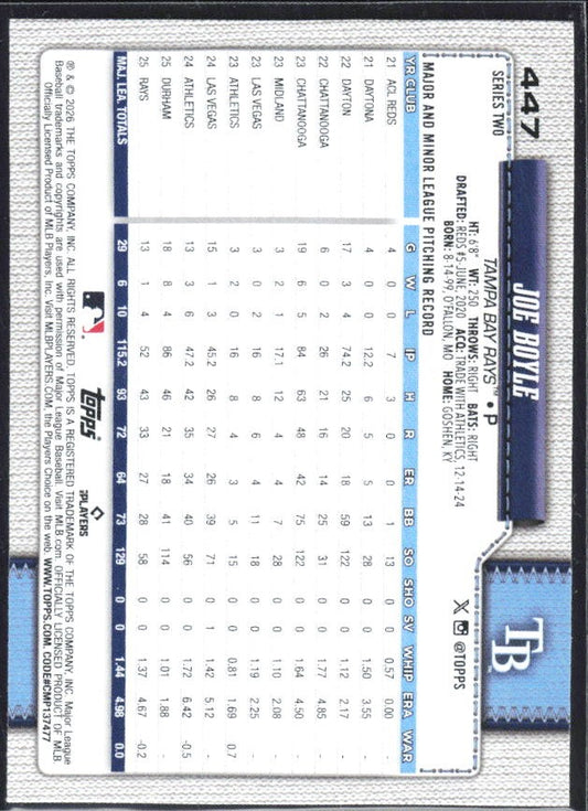 Joe Boyle 2026 Topps Series 2 #447 – baksida