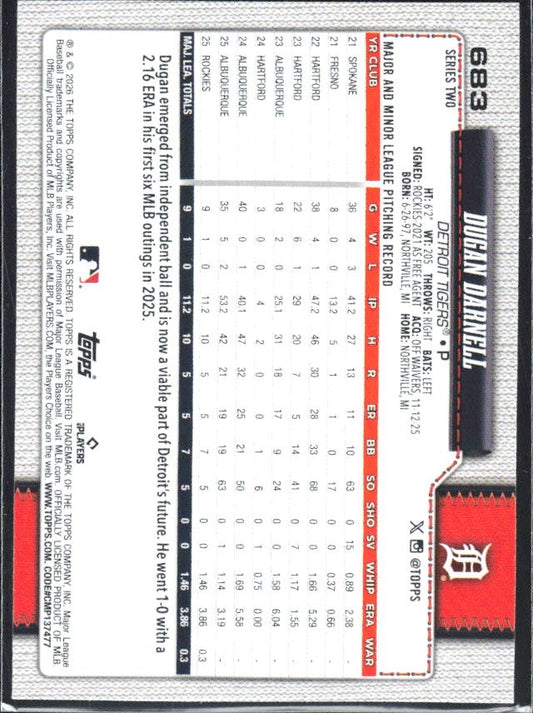Dugan Darnell 2026 Topps Series 2 #683 – baksida