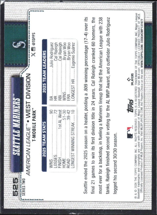 Seattle Mariners 2026 Topps Series 2 #525 – baksida