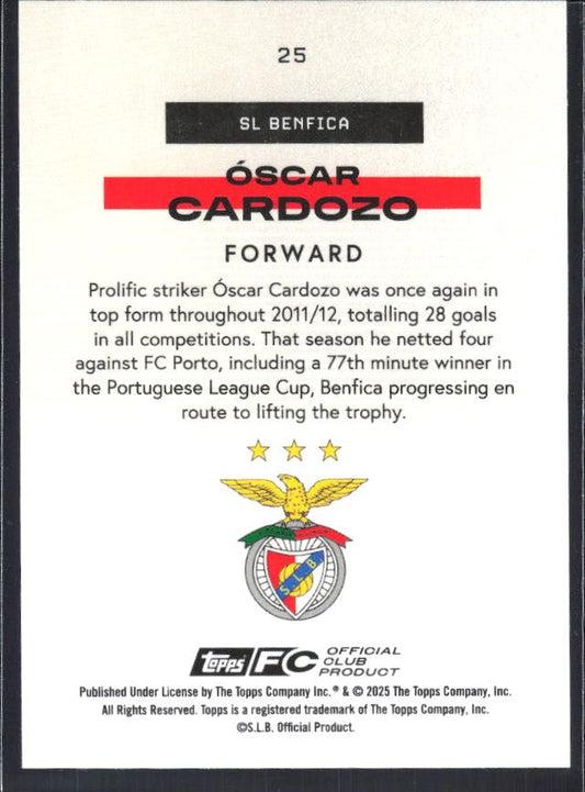 Óscar Cardozo 2025-26 Topps Benfica Bona Fide Baller #25 – baksida