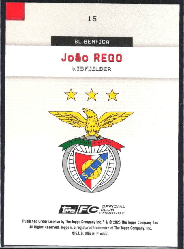 João Rego 2025-26 Topps Benfica #15 – baksida