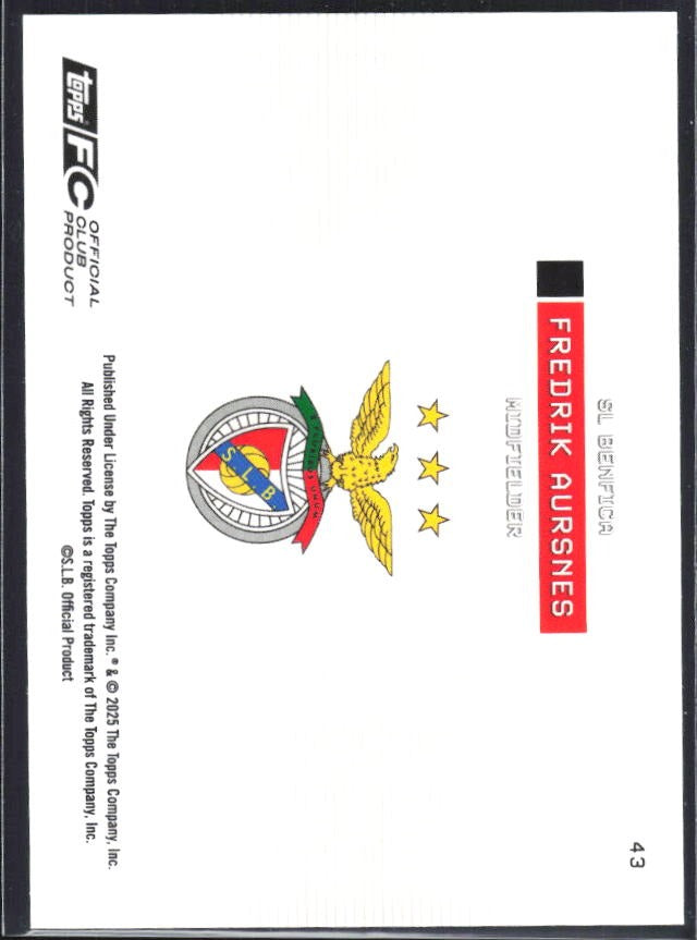 Fredrik Aursnes 2025-26 Topps Benfica Soaring Eagle #43 – baksida