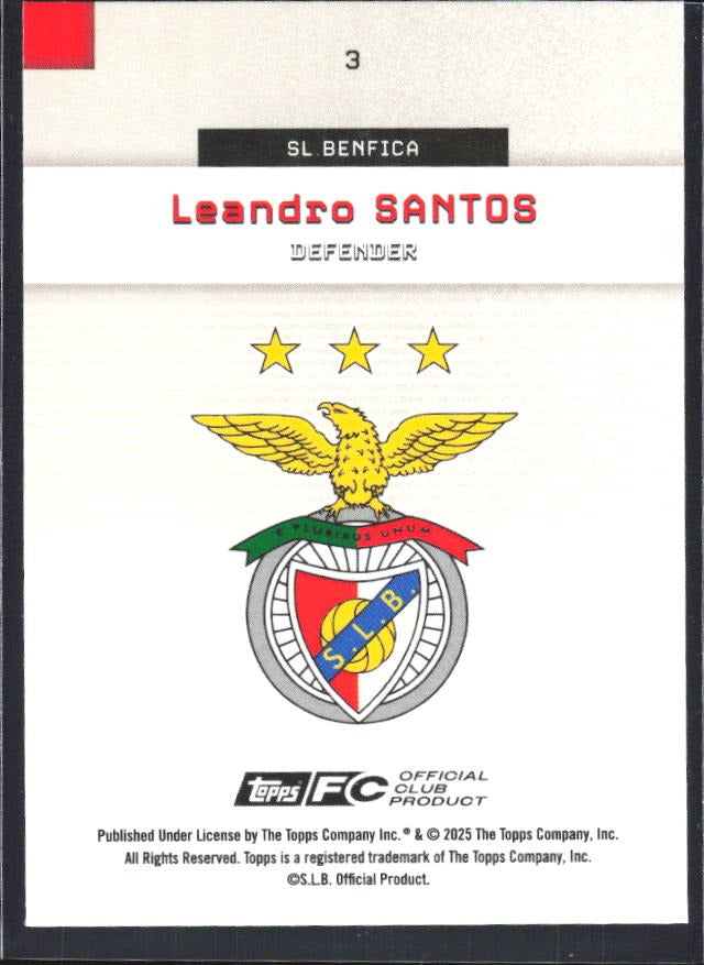 Leandro Santos 2025-26 Topps Benfica #3 – baksida