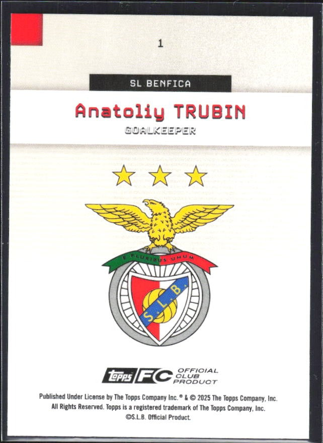 Anatoliy Trubin 2025-26 Topps Benfica #1 – baksida