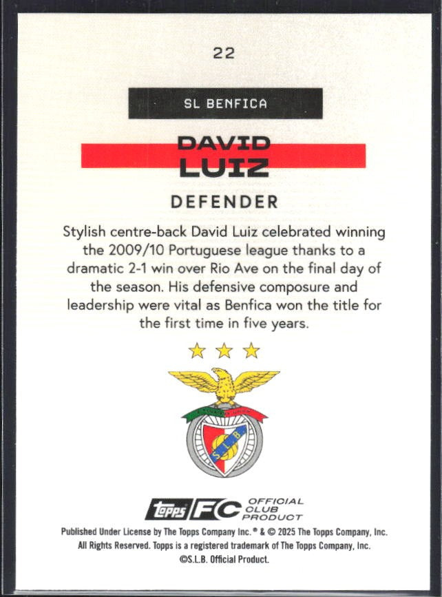 David Luiz 2025-26 Topps Benfica Bona Fide Baller #22 – baksida