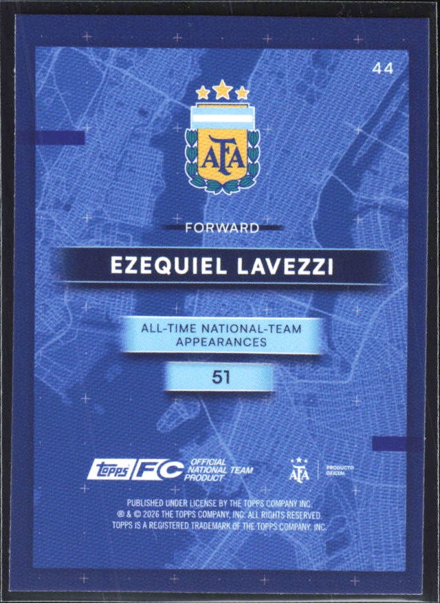 Ezequiel Lavezzi 2026 Topps Argentina AFA in the Apple #44 – baksida