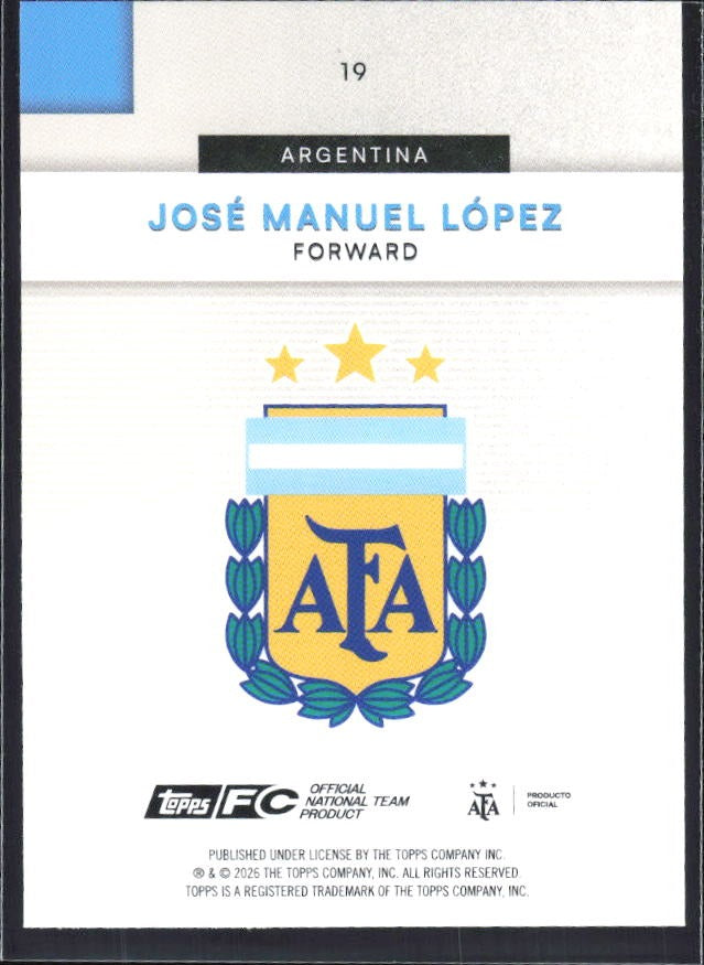 José Manuel López 2026 Topps Argentina #19 – baksida