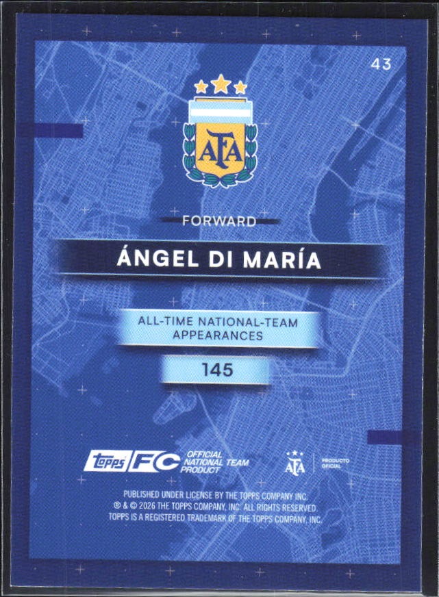 Ángel Di María 2026 Topps Argentina AFA in the Apple #43 – baksida