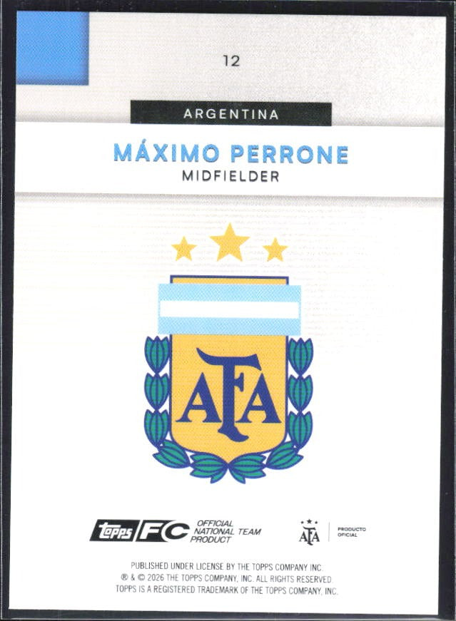 Máximo Perrone 2026 Topps Argentina #12 – baksida