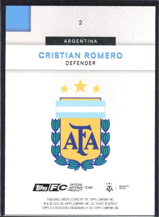 Cristian Romero 2026 Topps Argentina #2 – baksida