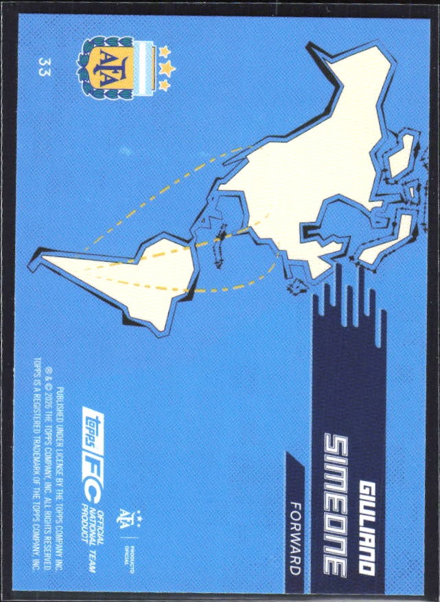 Giuliano Simeone 2026 Topps Argentina Toast the Host #33 – baksida