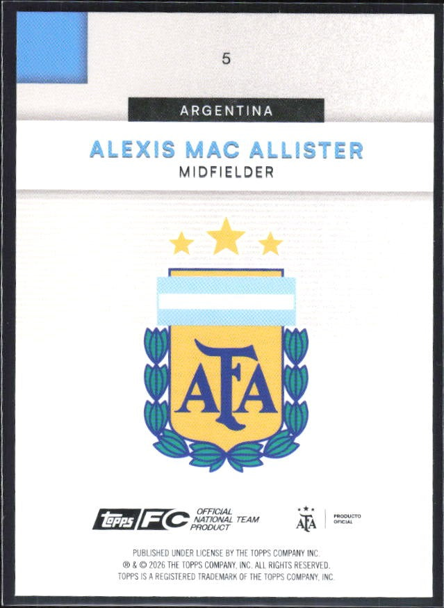 Alexis Mac Allister 2026 Topps Argentina #5 – baksida