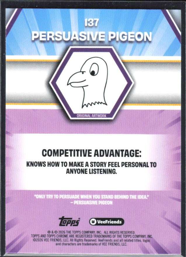 Persuasive Pigeon 2026 Topps Chrome VeeFriends #137 – baksida
