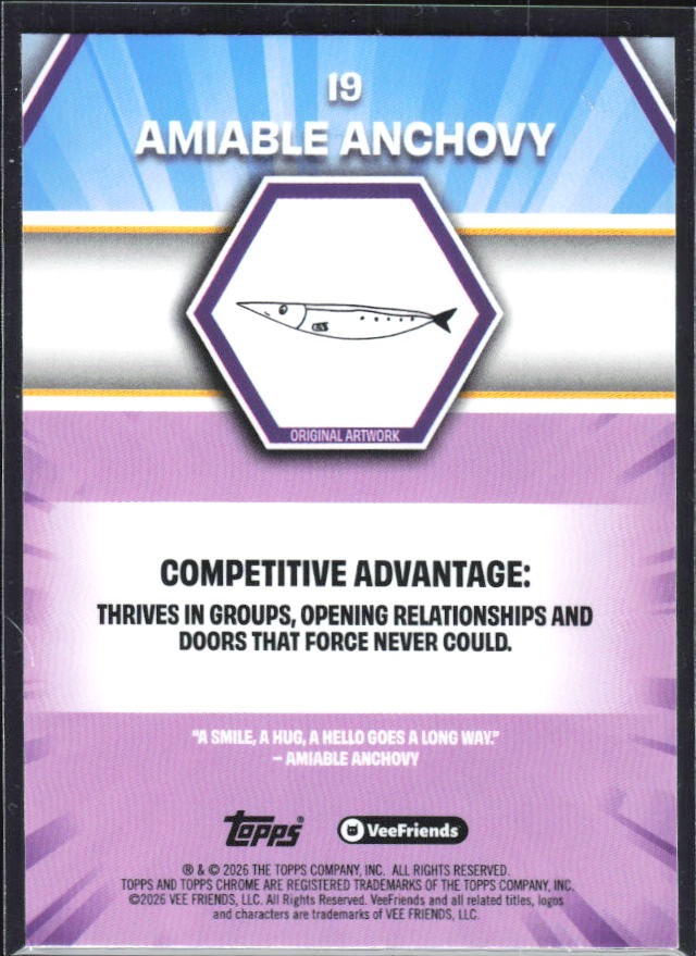 Amiable Anchovy 2026 Topps Chrome VeeFriends #19 – baksida