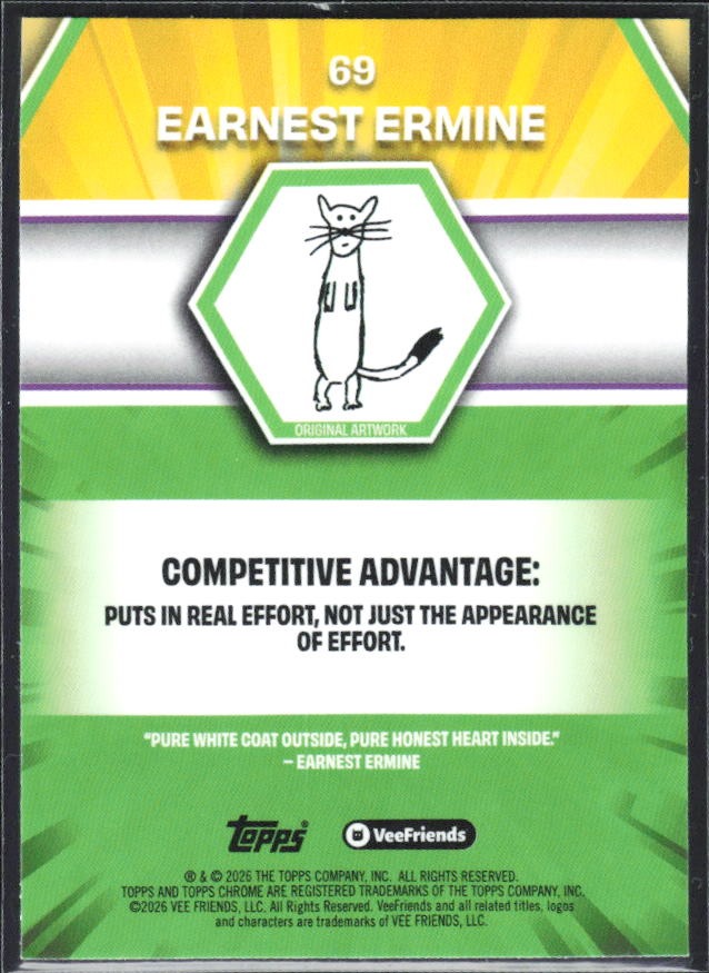 Earnest Ermine 2026 Topps Chrome VeeFriends #69 – baksida