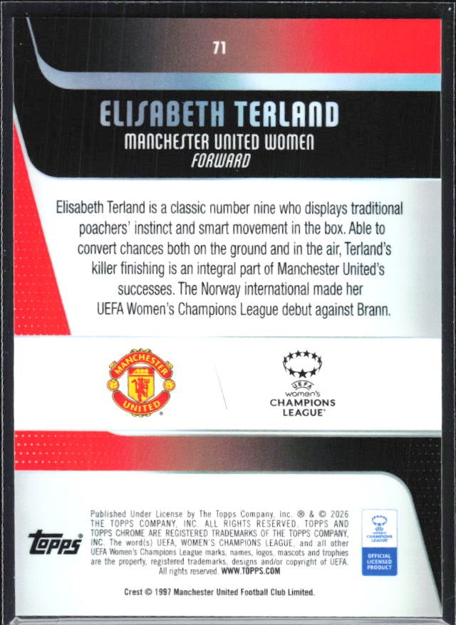 Elisabeth Terland 2025-26 Topps Chrome UWCL #71 – baksida