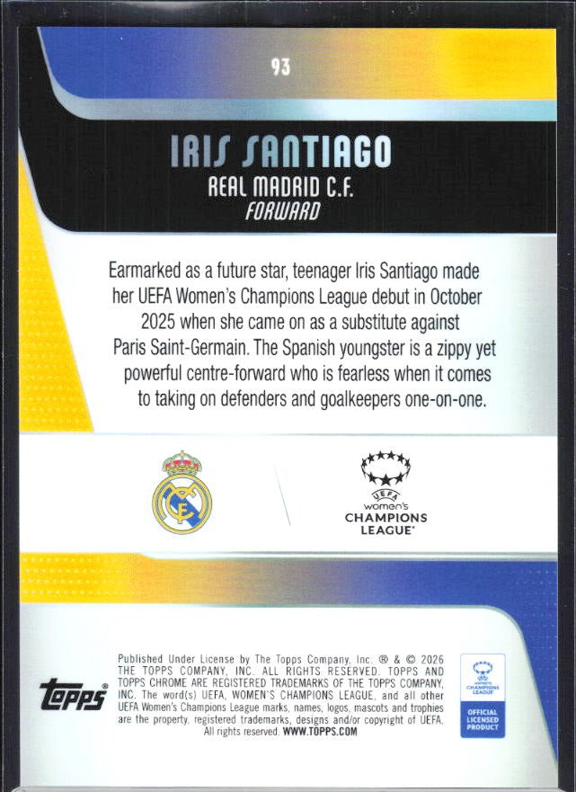 Iris Santiago 2025-26 Topps Chrome UWCL #93 – baksida