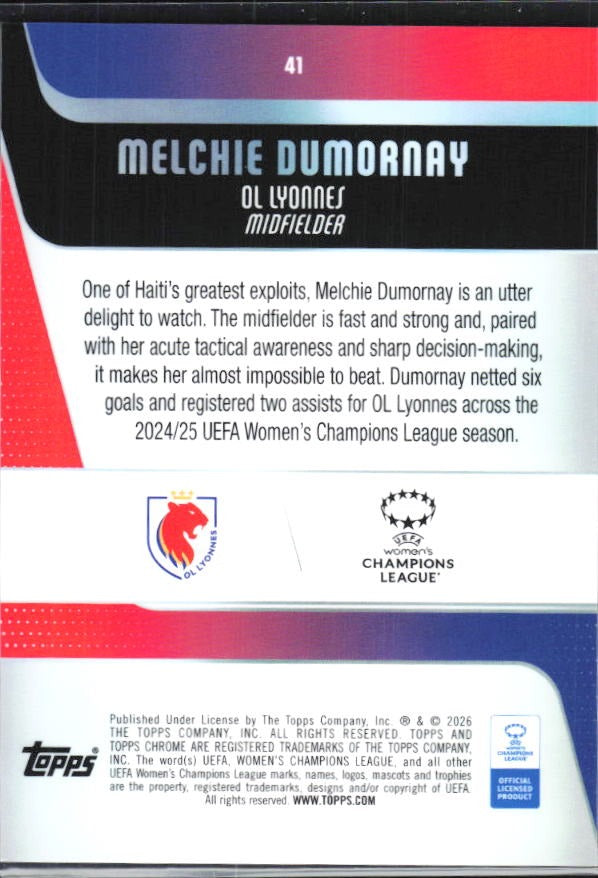 Melchie Dumornay 2025-26 Topps Chrome UWCL #41 – baksida
