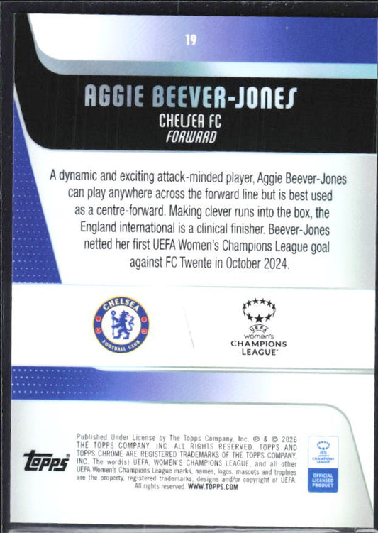 Aggie Beever-Jones 2025-26 Topps Chrome UWCL #19 – baksida