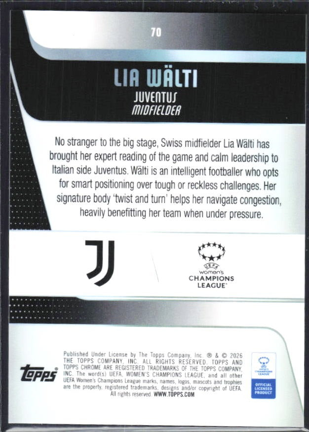 Lia Wälti 2025-26 Topps Chrome UWCL #70 – baksida