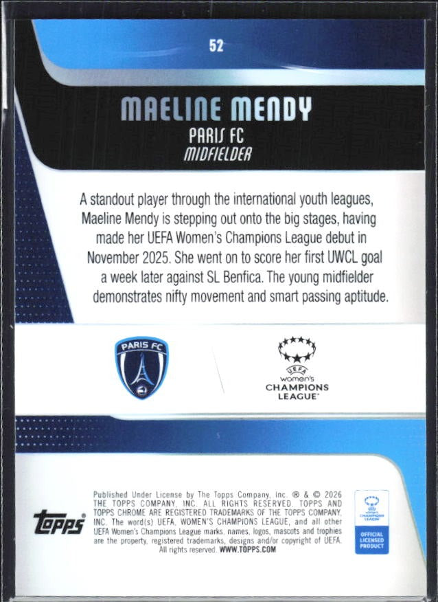 Maeline Mendy 2025-26 Topps Chrome UWCL #52 – baksida