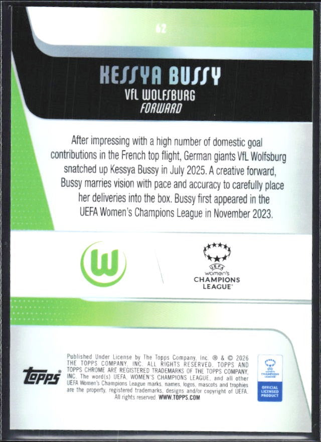 Kessya Bussy 2025-26 Topps Chrome UWCL #62 – baksida