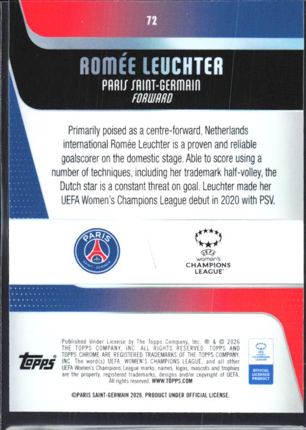 Romée Leuchter 2025-26 Topps Chrome UWCL #72 – baksida