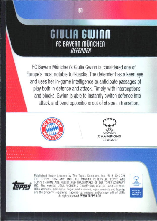Giulia Gwinn 2025-26 Topps Chrome UWCL #51 – baksida