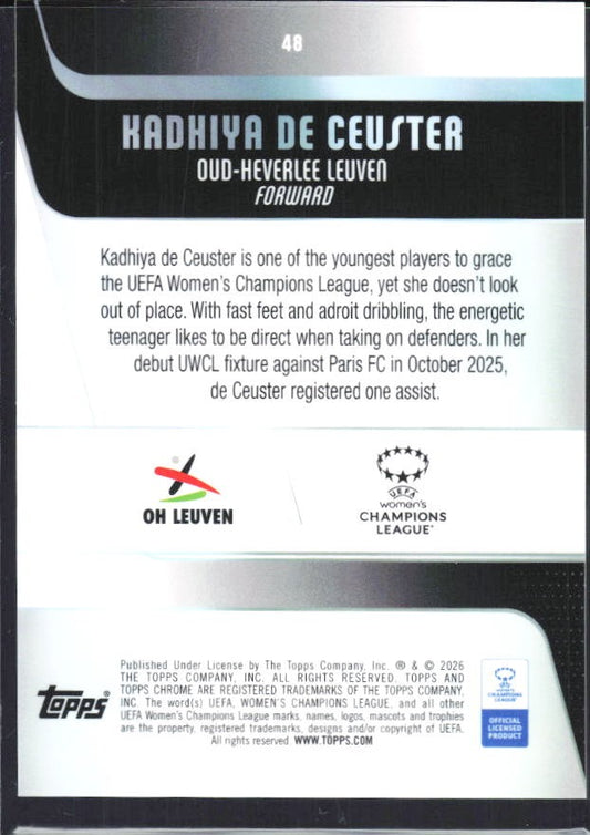 Kadhiya De Ceuster 2025-26 Topps Chrome UWCL #48 – baksida